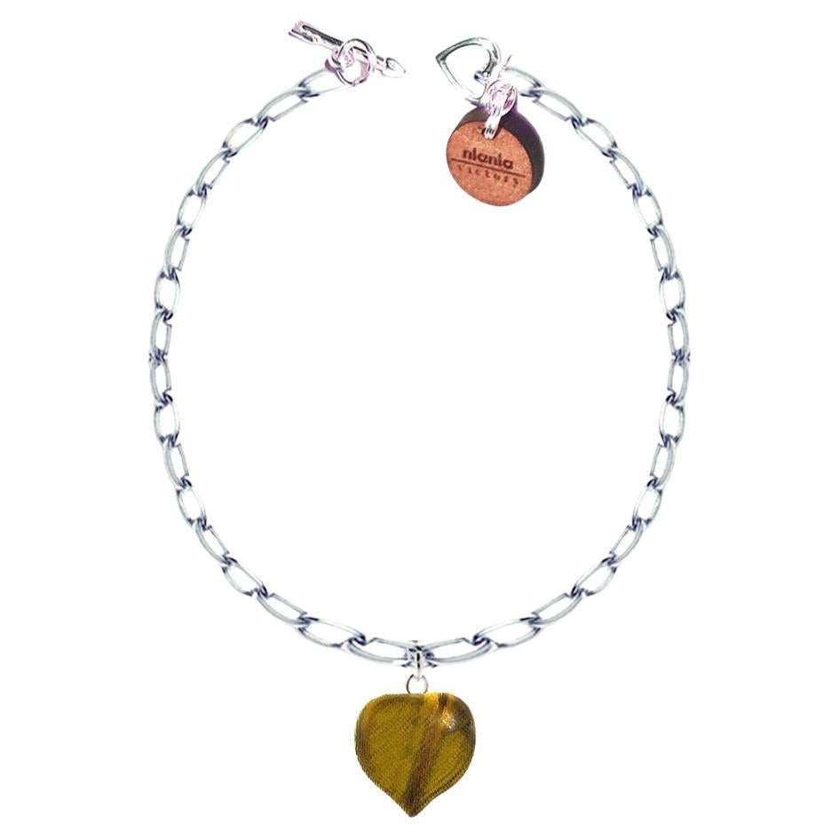 Tiger Eye Bracelet, Sterling Silver Heart Bracelet by nlanlaVictory