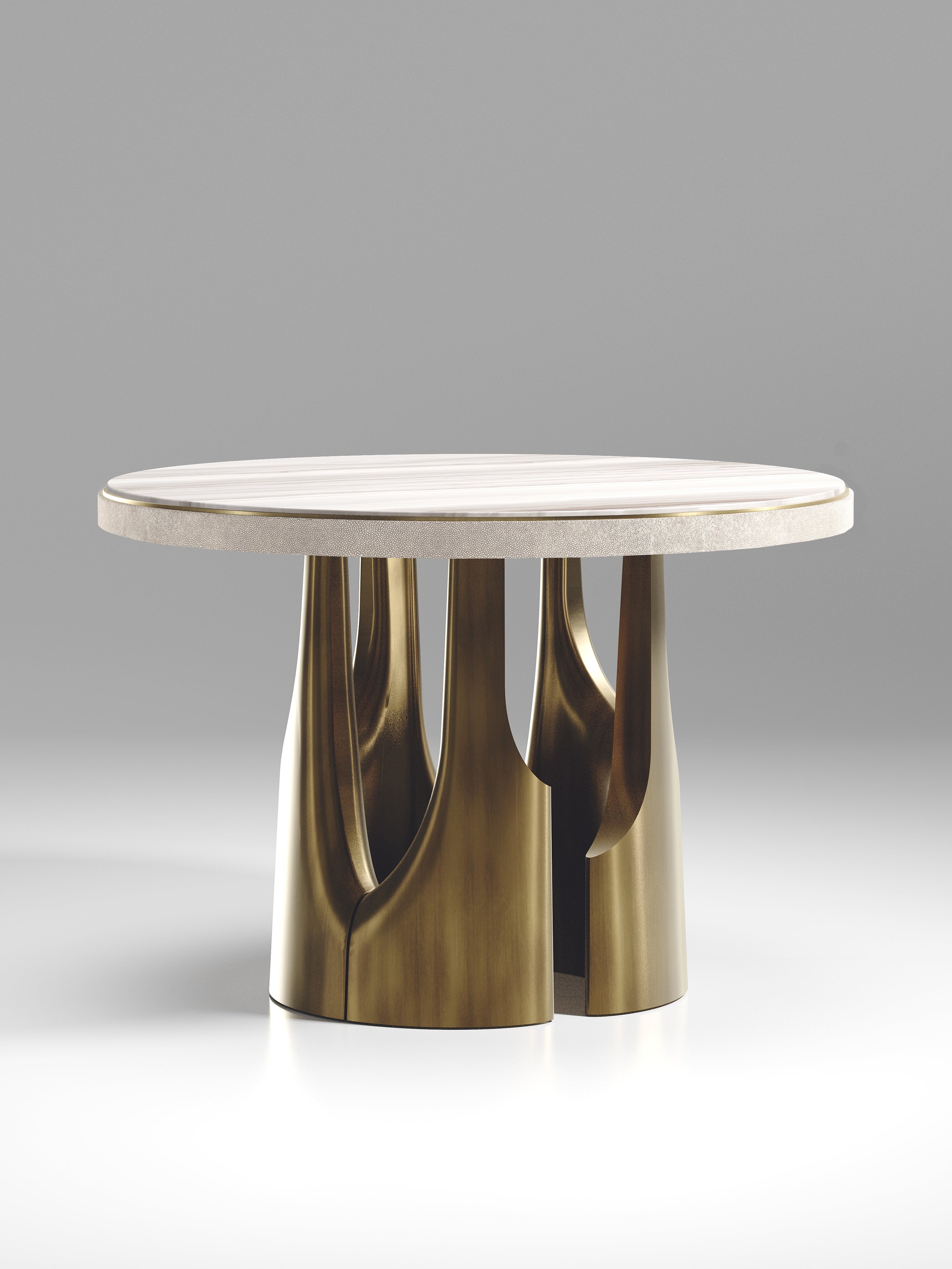 Hand-Crafted Tiger Eye Breakfast Table with Bronze-Patina Brass Accents by R&Y Augousti For Sale