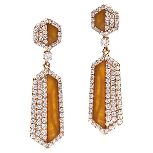 Boucles d'oreilles en œil de tigre et diamant