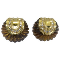 Tiger Eye Diamond Yellow Gold Earrings