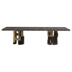 Tiger Eye Dining Table with Bronze Patina Brass Details by Kifu Paris