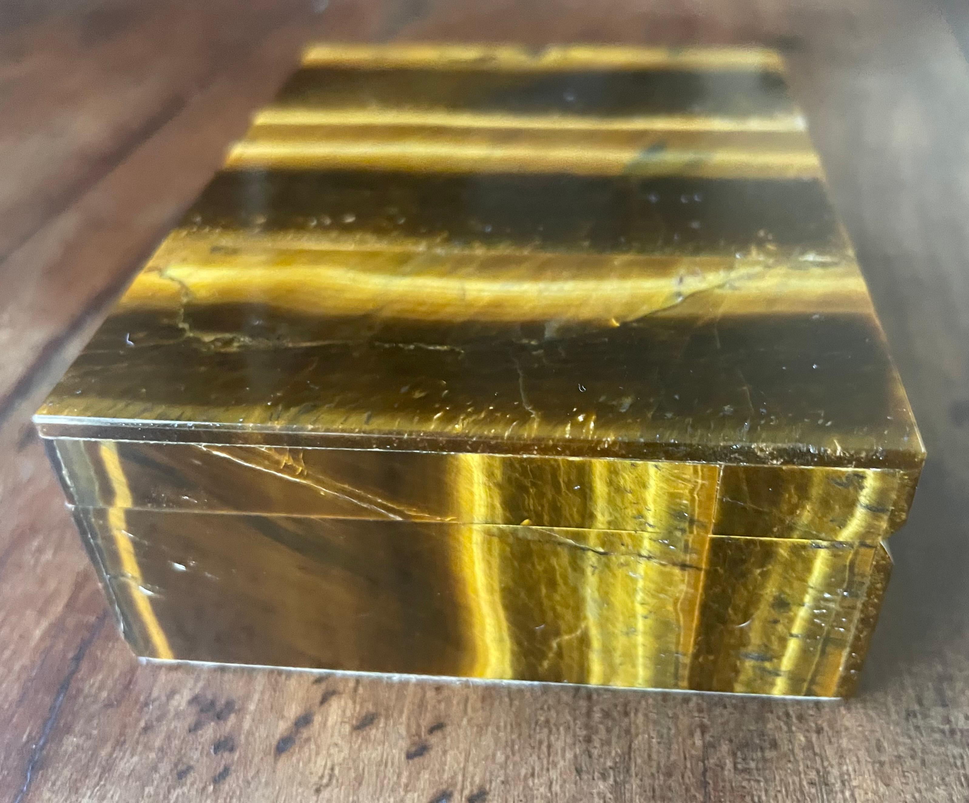 Tiger Eye Lidded Semi Precious Stone Box For Sale 4