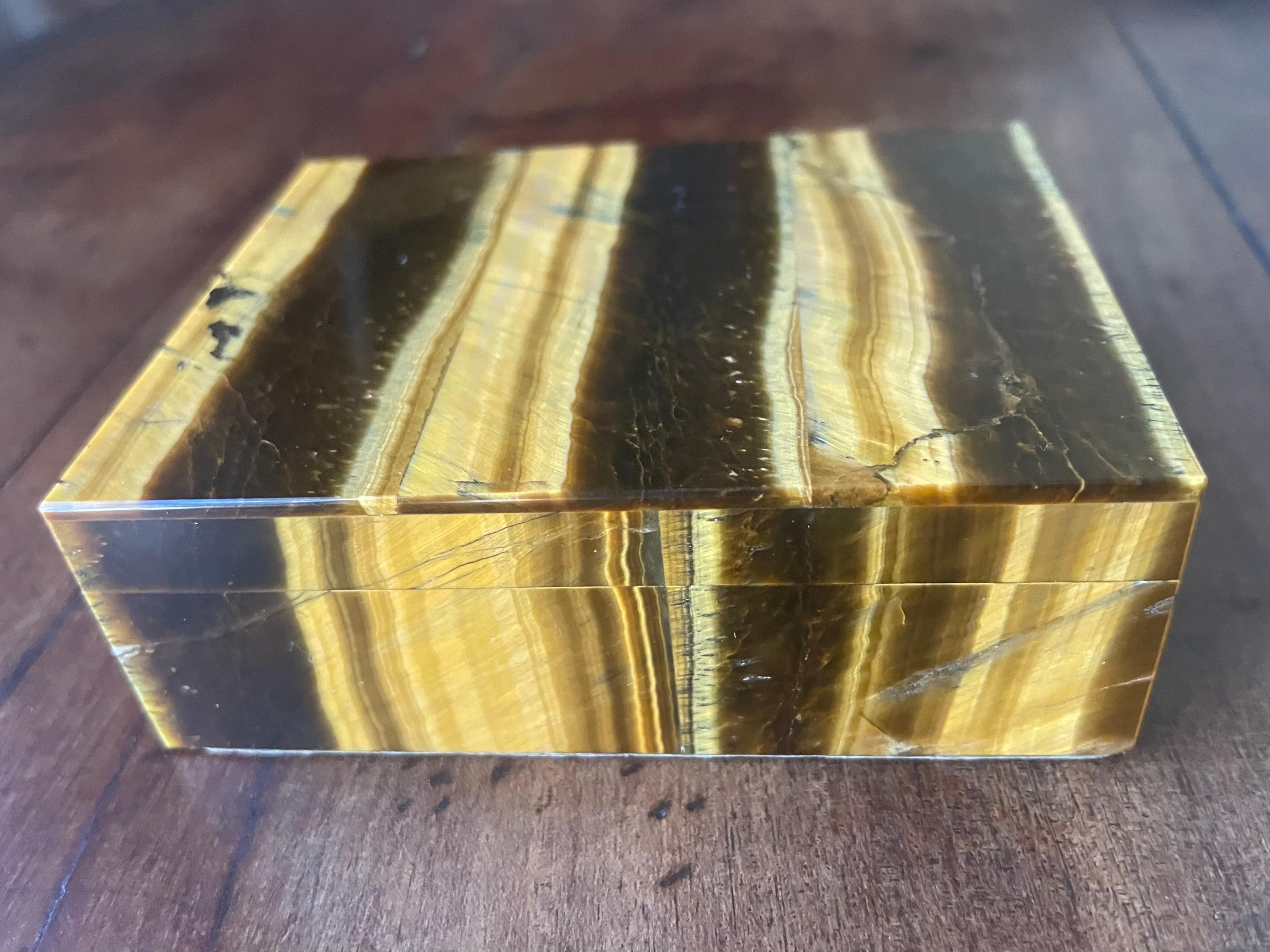 Tiger Eye Lidded Semi Precious Stone Box For Sale 5