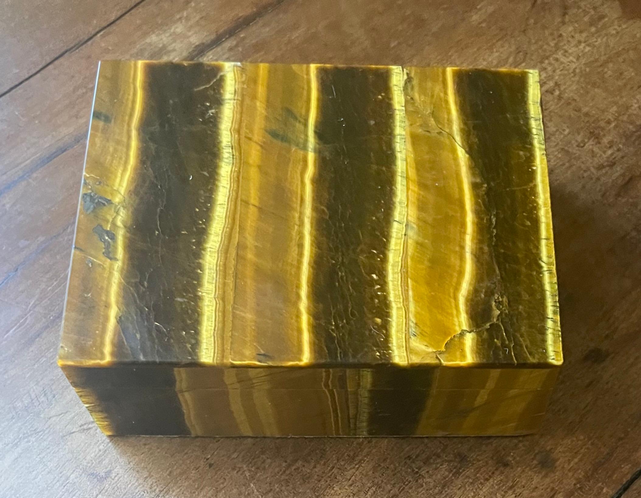 Tiger Eye Lidded Semi Precious Stone Box For Sale 3