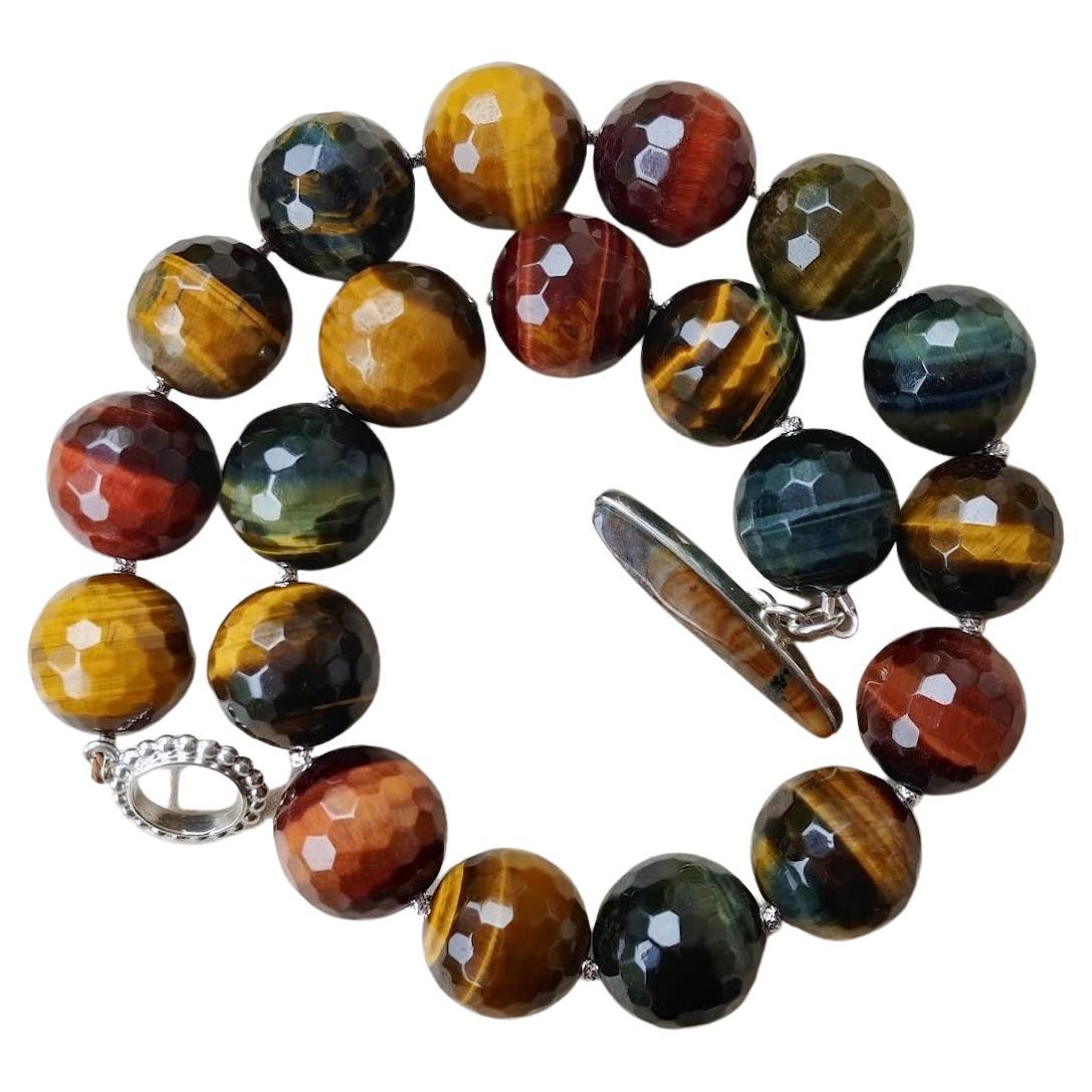 Great 1970's 17 polished Tigers Eye stone Necklace in various Shapes & Sizes .. Original Vintage Seventies 70's