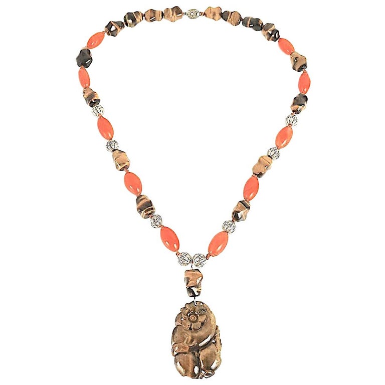 CLOVER TIGER EYE CARNELIAN NECKLACE 6 MOTIF