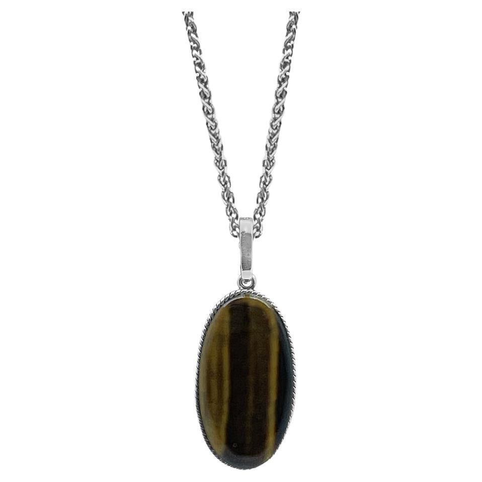 Tiger Eye Reversible Necklace In Sterling Silver For Sale