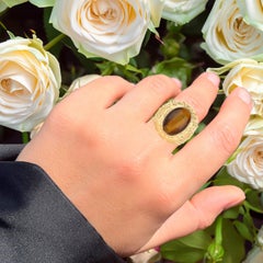 Tiger Eye Ring 12.5 Carats Gold Plated Silver