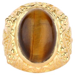 Tiger Eye Ring 12.5 Carats Gold Plated Silver