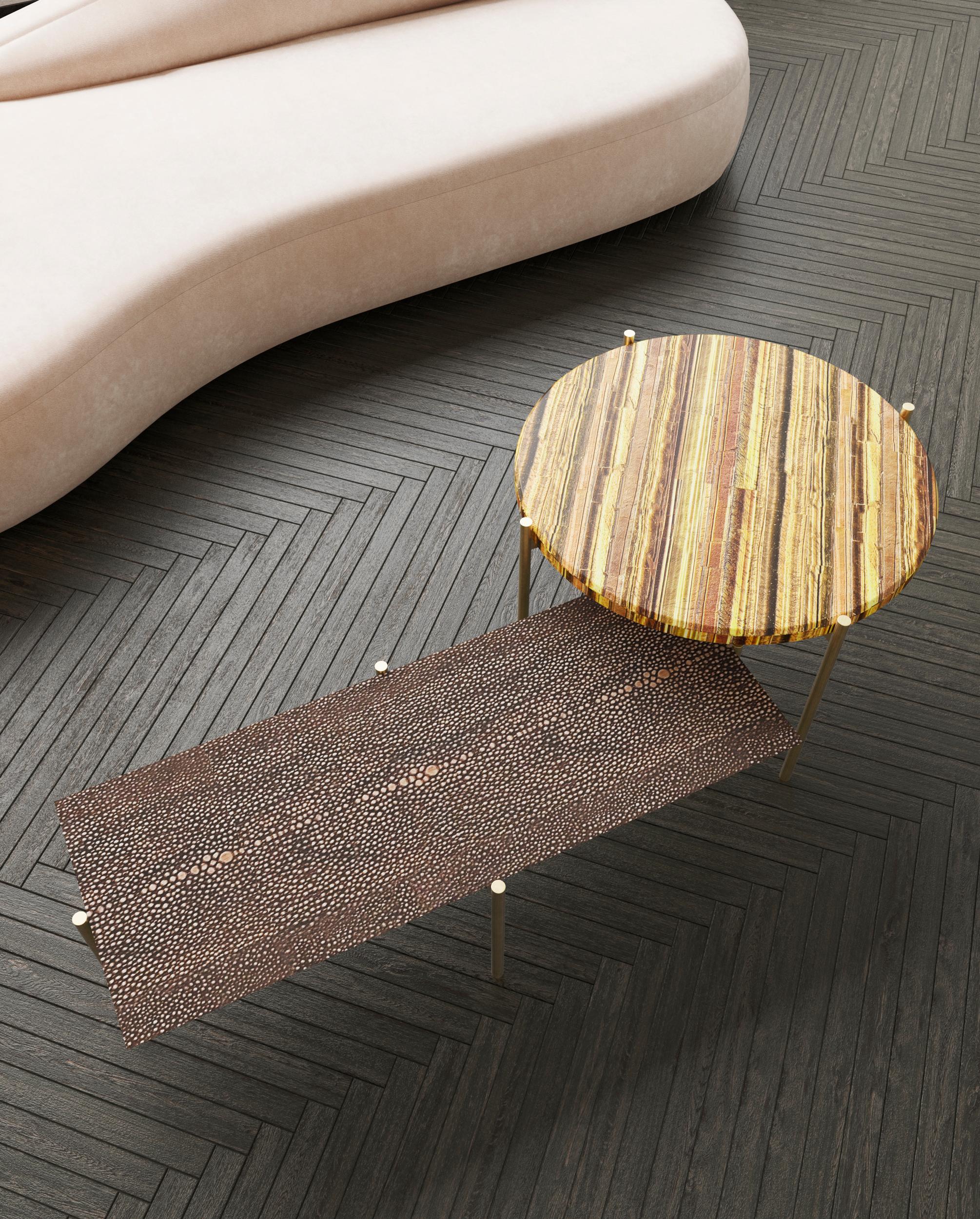 Post-Modern Tiger Eye´s Precious Stone and Wood Tom & Tom Table Handsculpted by ELEMENT&CO