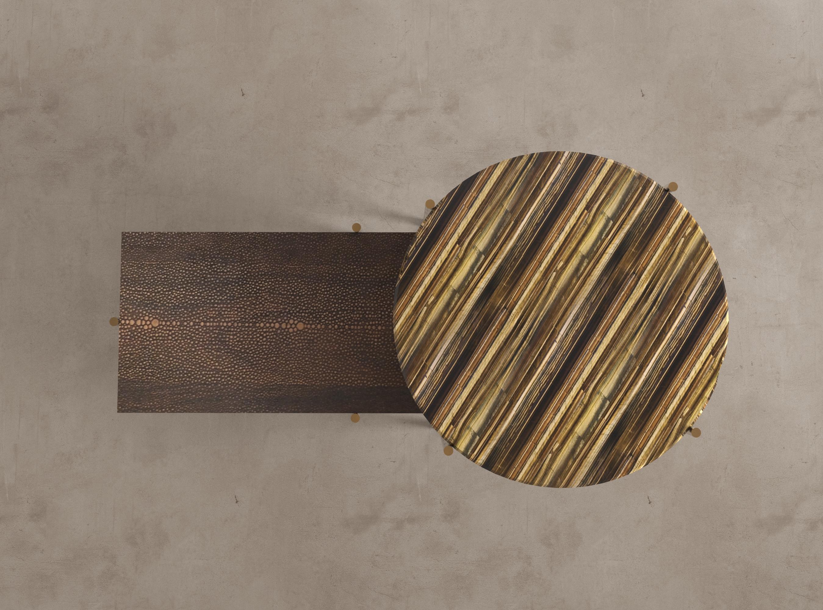 Contemporary Tiger Eye´s Precious Stone and Wood Tom & Tom Table Handsculpted by ELEMENT&CO