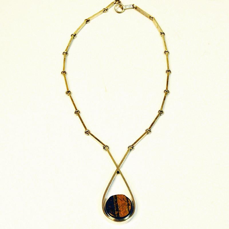 Batik Tiger Eye Silver Necklace by Sven Haugaard 1960s, Denmark