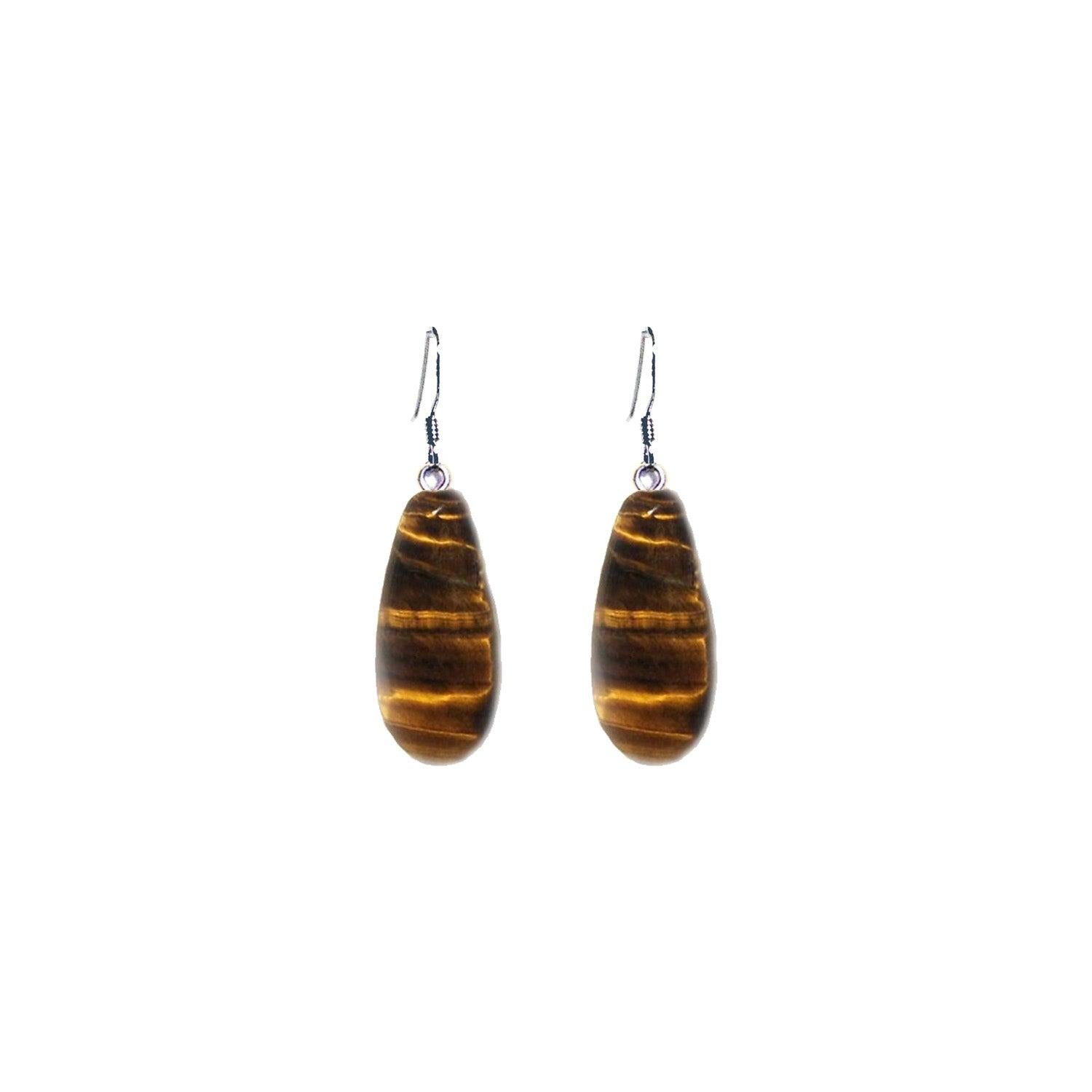 Round Cut Tiger Eye Sterling Silver Earrings, Tiger Eye Teardrops, Tiger Eye Drop Earrings For Sale