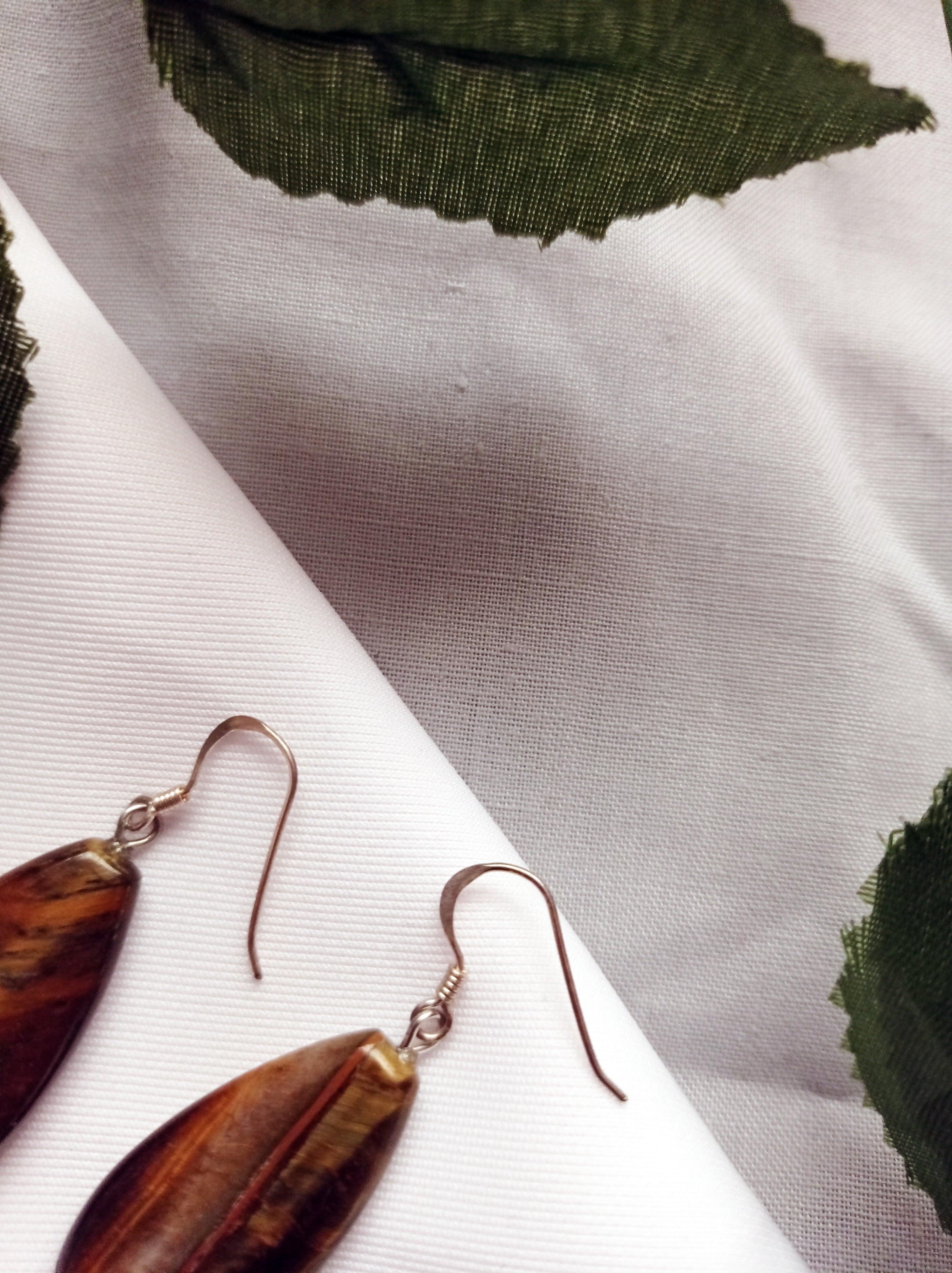 Women's Tiger Eye Sterling Silver Earrings, Tiger Eye Teardrops, Tiger Eye Drop Earrings For Sale