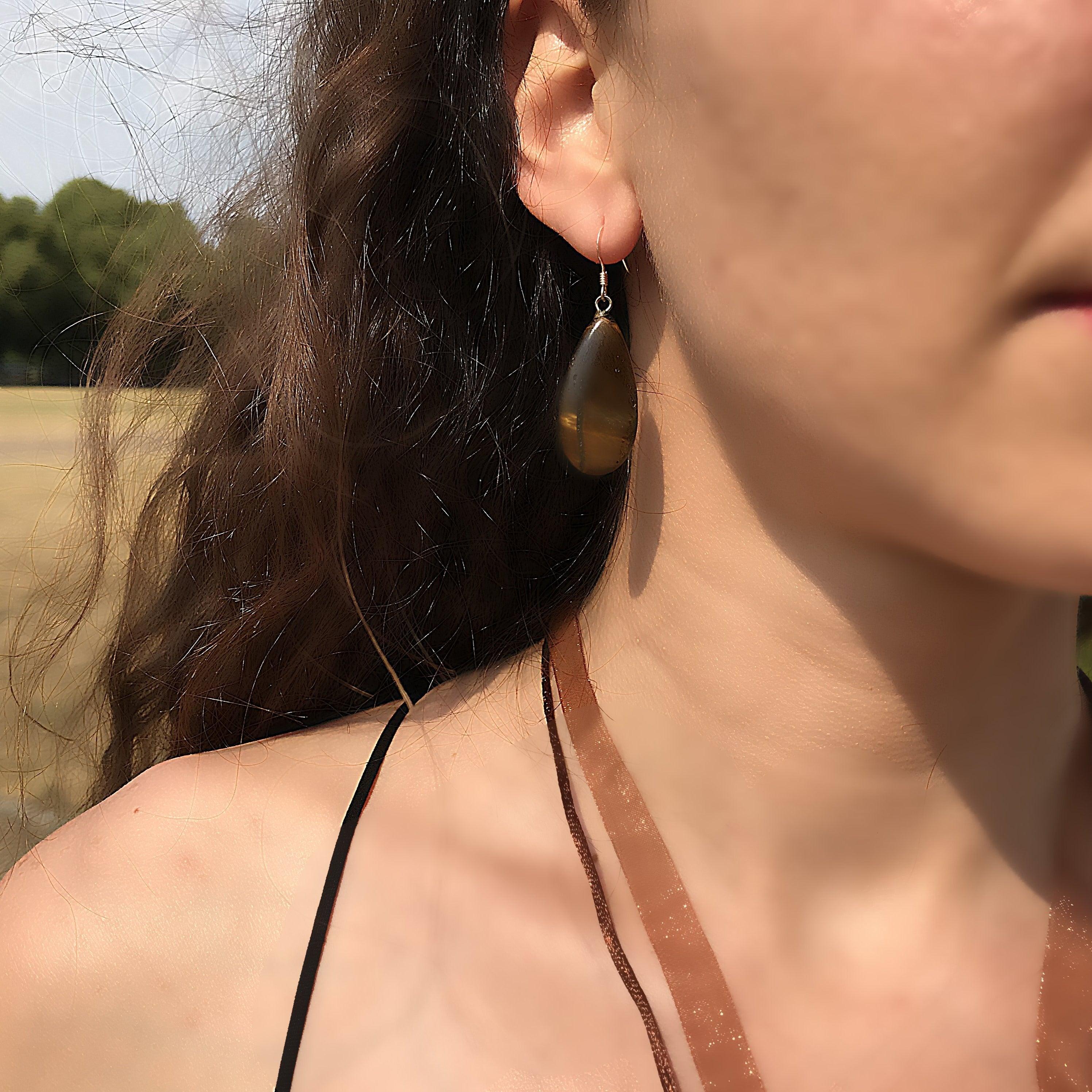 Tiger Eye Sterling Silver Earrings, Tiger Eye Teardrops, Tiger Eye Drop Earrings For Sale 2