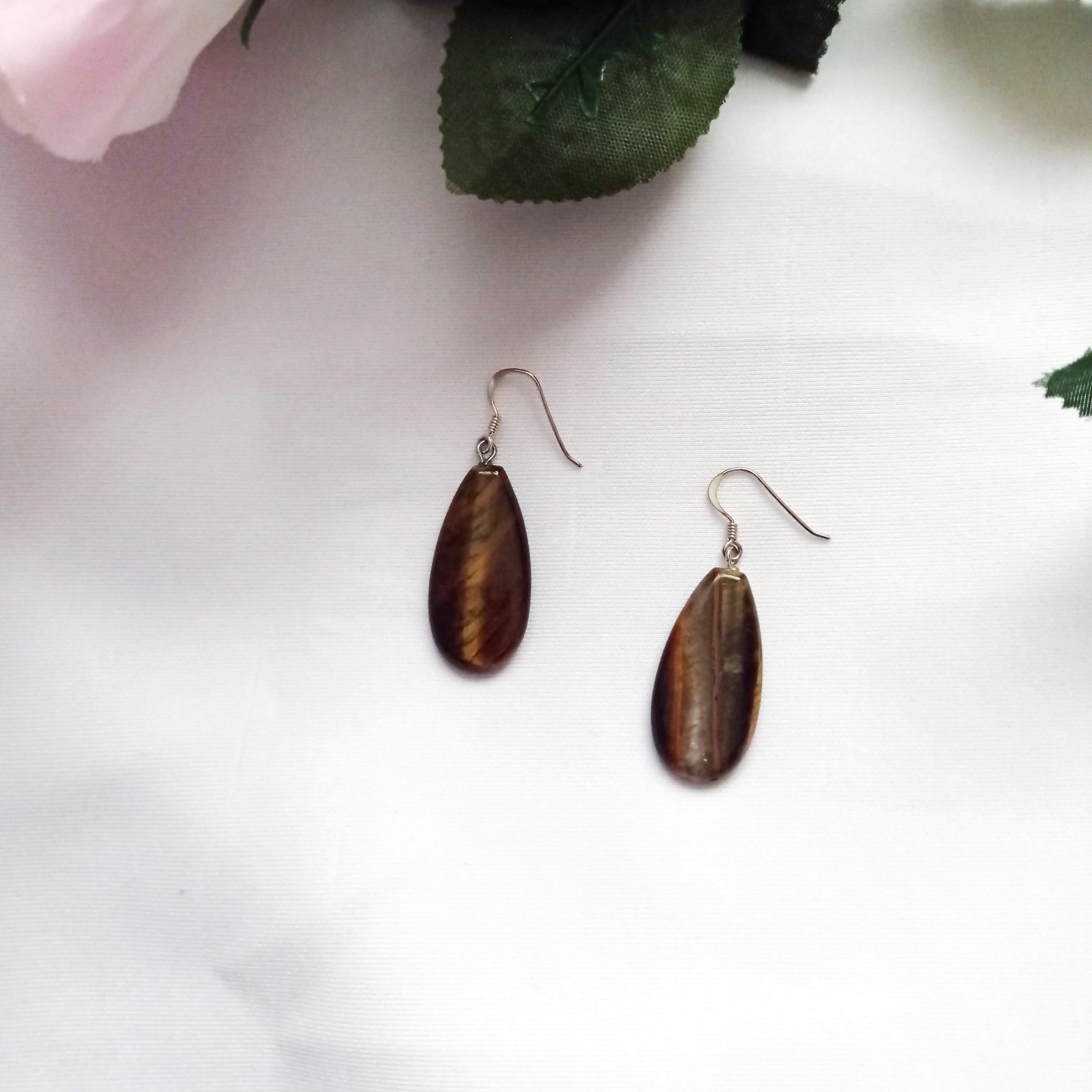 Tiger Eye Sterling Silver Earrings, Tiger Eye Teardrops, Tiger Eye Drop Earrings For Sale 3