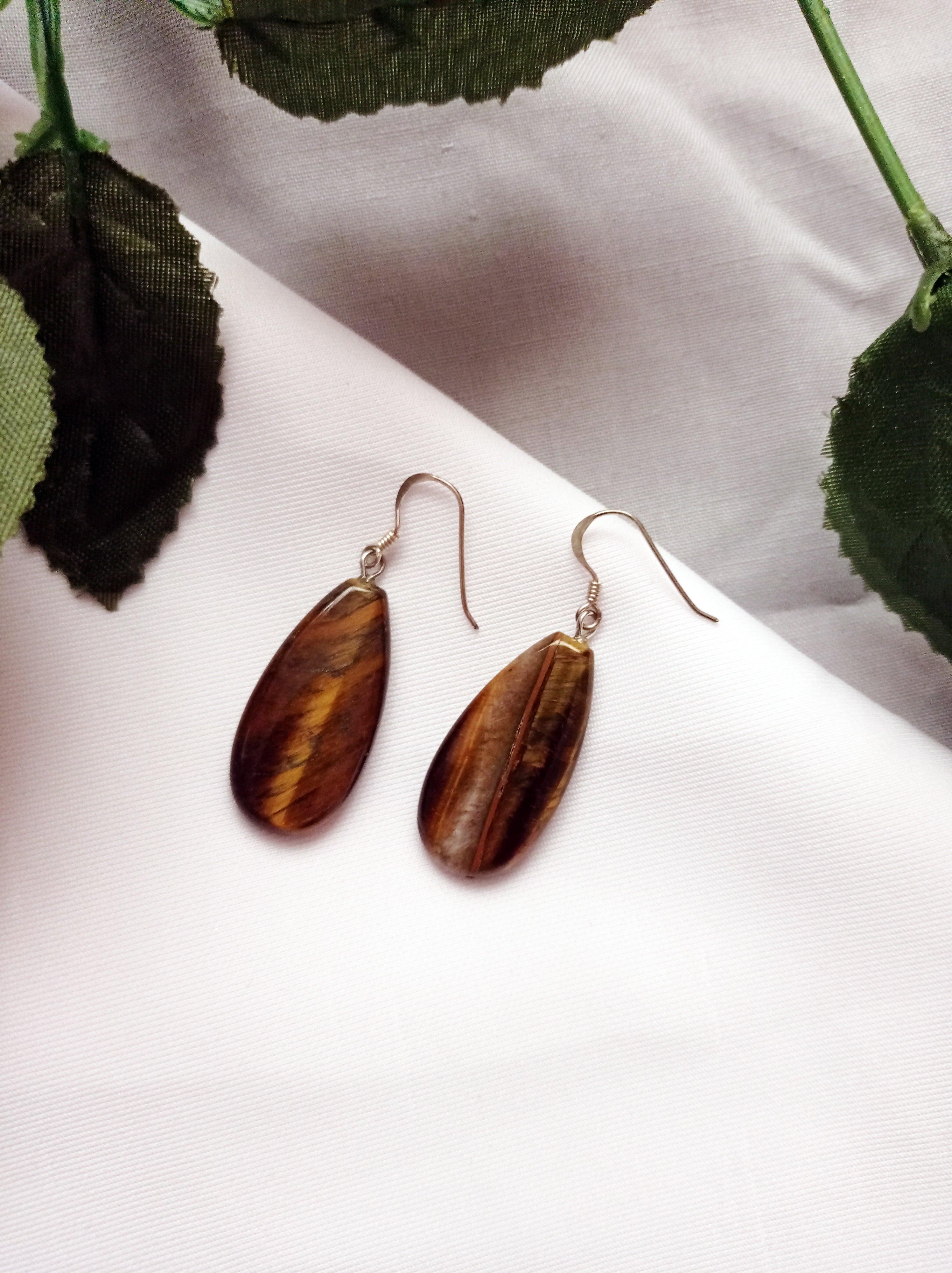 Tiger Eye Sterling Silver Earrings, Tiger Eye Teardrops, Tiger Eye Drop Earrings For Sale 4