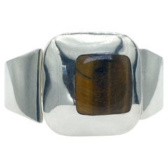 Tiger Eye Sterling Silver Taxco Mexico Signed Clamper Bracelet, circa 1960s
