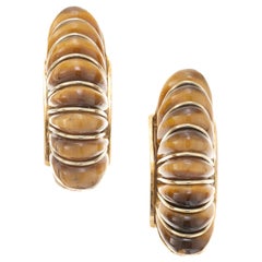 Tiger Eye Yellow Gold Shrimp Design Clip Post Earrings