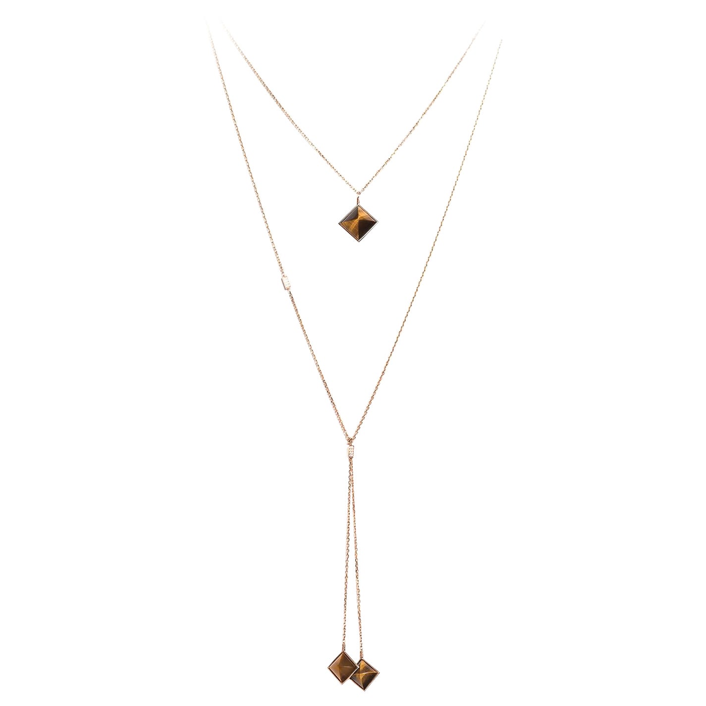 TIGER EYES Diamonds Yellow Gold Necklace For Sale