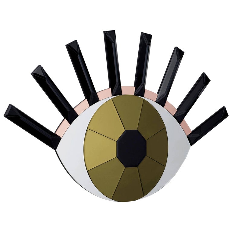 Tiger Eyes Mirror, Contemporary Colored Crystal Wall Mirror For Sale at