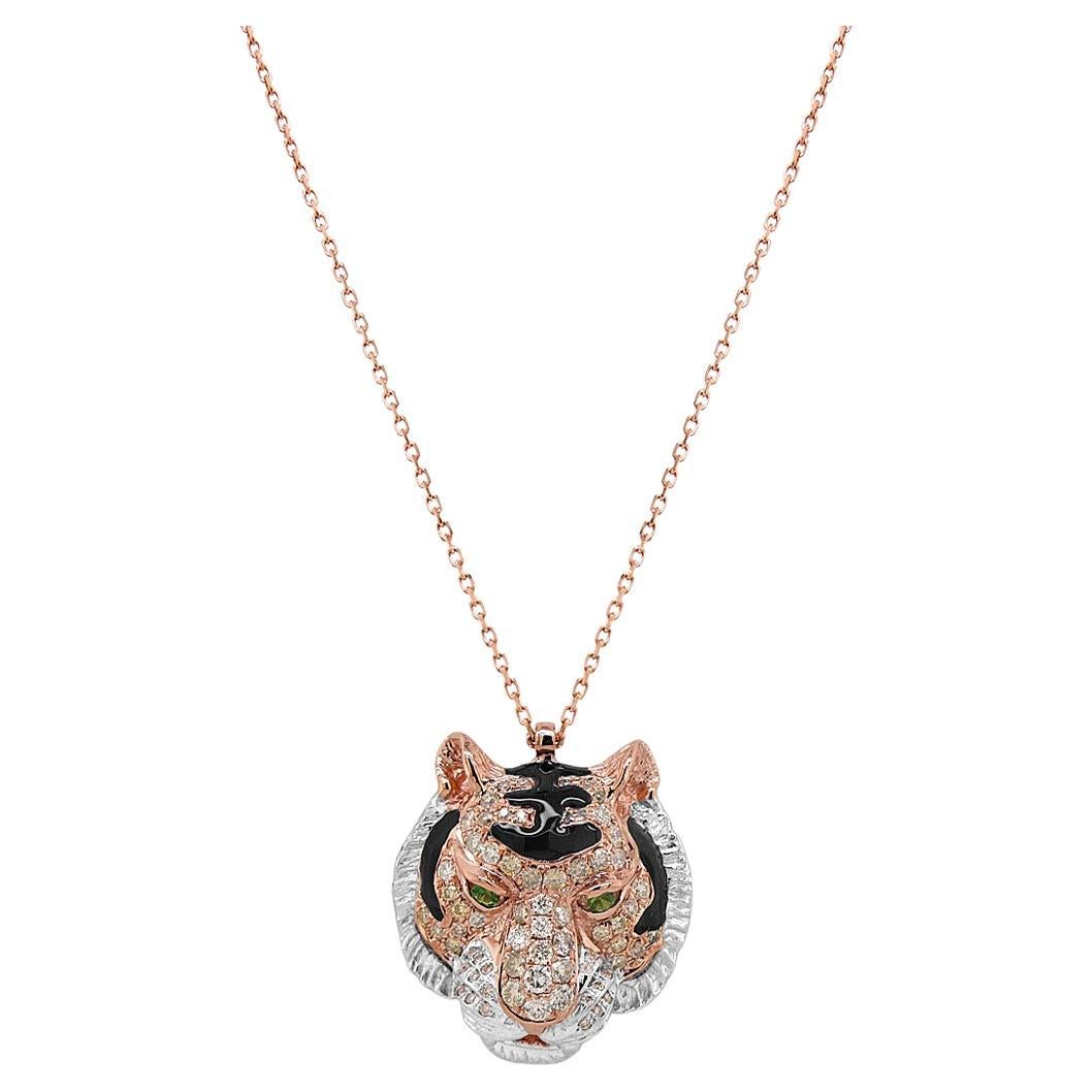 Collana con ciondolo Tiger Fancy Diamond Onyx Ruby in oro rosa e bianco 18 carati in vendita