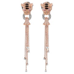 Tiger Fancy Diamond White Diamond Onyx & Ruby 18K Rose Gold Panther Earrings