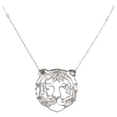 Tiger head's DJOULA Necklace in 18 carat white gold and 135 diamonds of 1.35 KT