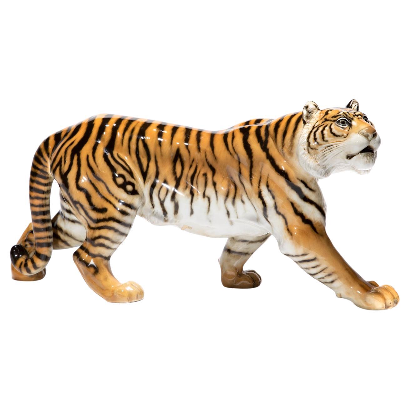 Hutschenreuther Hans Achtziger Figurilla de porcelana "TIGRE" Marcada con el nº 5 en la base