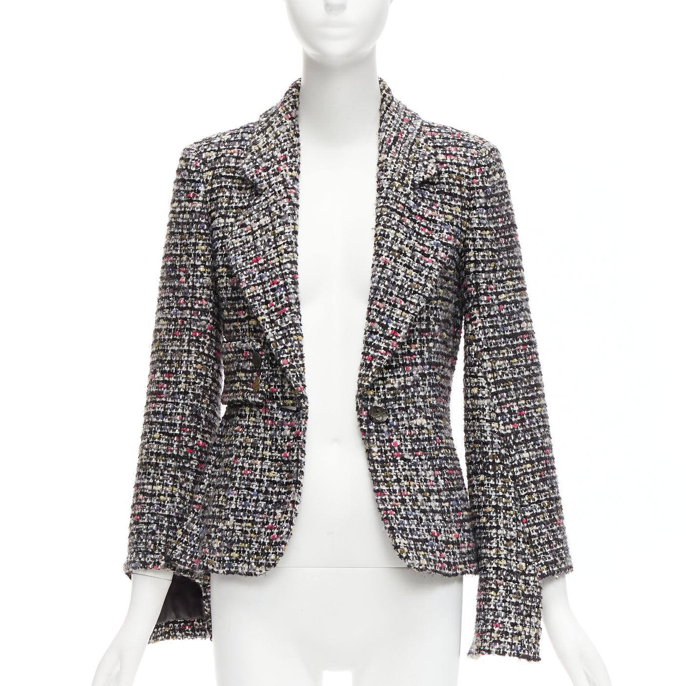 TIGER IN THE RAIN CHANEL Custom grey tweed CC reconstructed jacket FR36 S In Good Condition For Sale In Hong Kong, NT