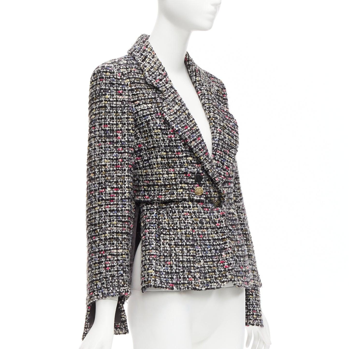Women's TIGER IN THE RAIN CHANEL Custom grey tweed CC reconstructed jacket FR36 S For Sale