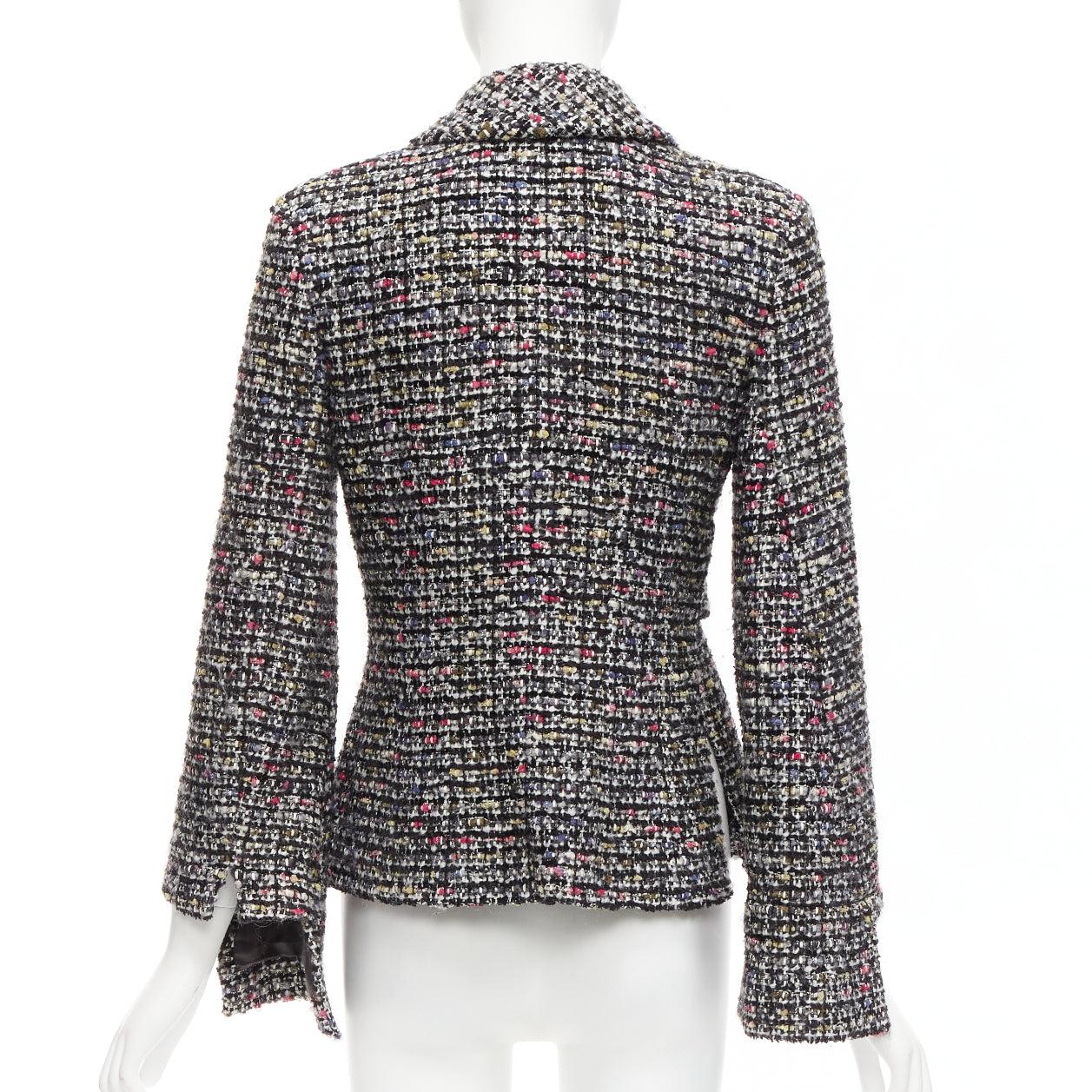 TIGER IN THE RAIN CHANEL Custom grey tweed CC reconstructed jacket FR36 S For Sale 2