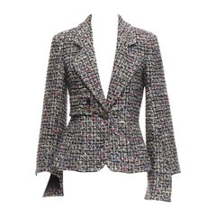 TIGER IN THE RAIN CHANEL Custom grey tweed CC reconstructed jacket FR36 S