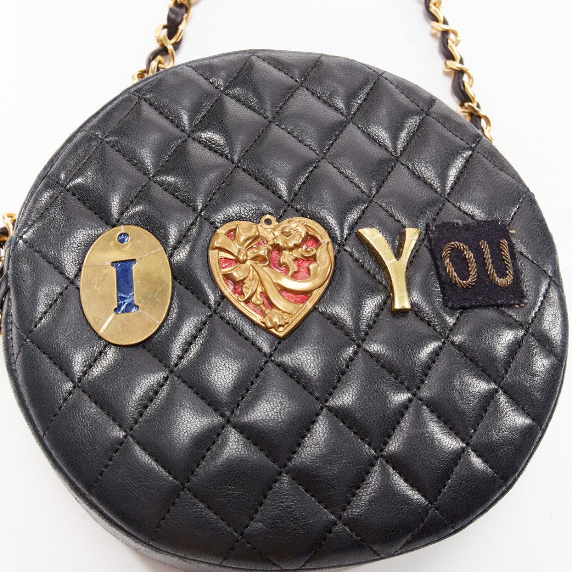 TIGER IN THE RAIN CHANEL Vintage I Love You applique round crossbody chain bag For Sale 3