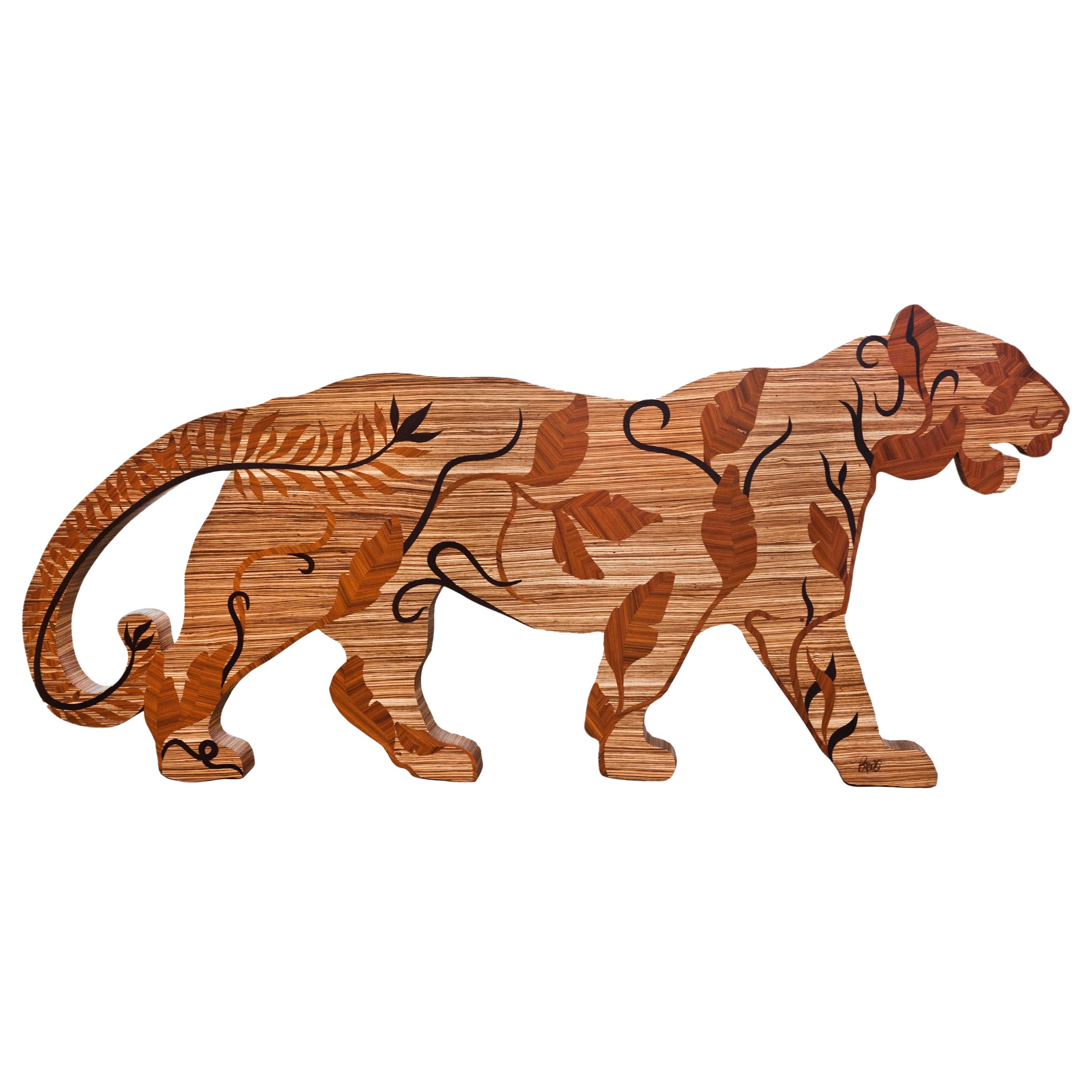 "Tiger" Inlaid Wood Art Piece by Ivan Paradisi, Italy For Sale