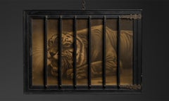 Tiger Lithograph in Cage Frame, America circa 1890