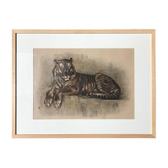Vintage Tiger, Lithography, UK, circa 1960, with Monogram and Artist Stamp