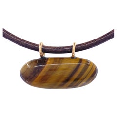 "Tiger Loaf" Tumbled Tiger's Eye Stone Pendant with Yellow Gold Loops