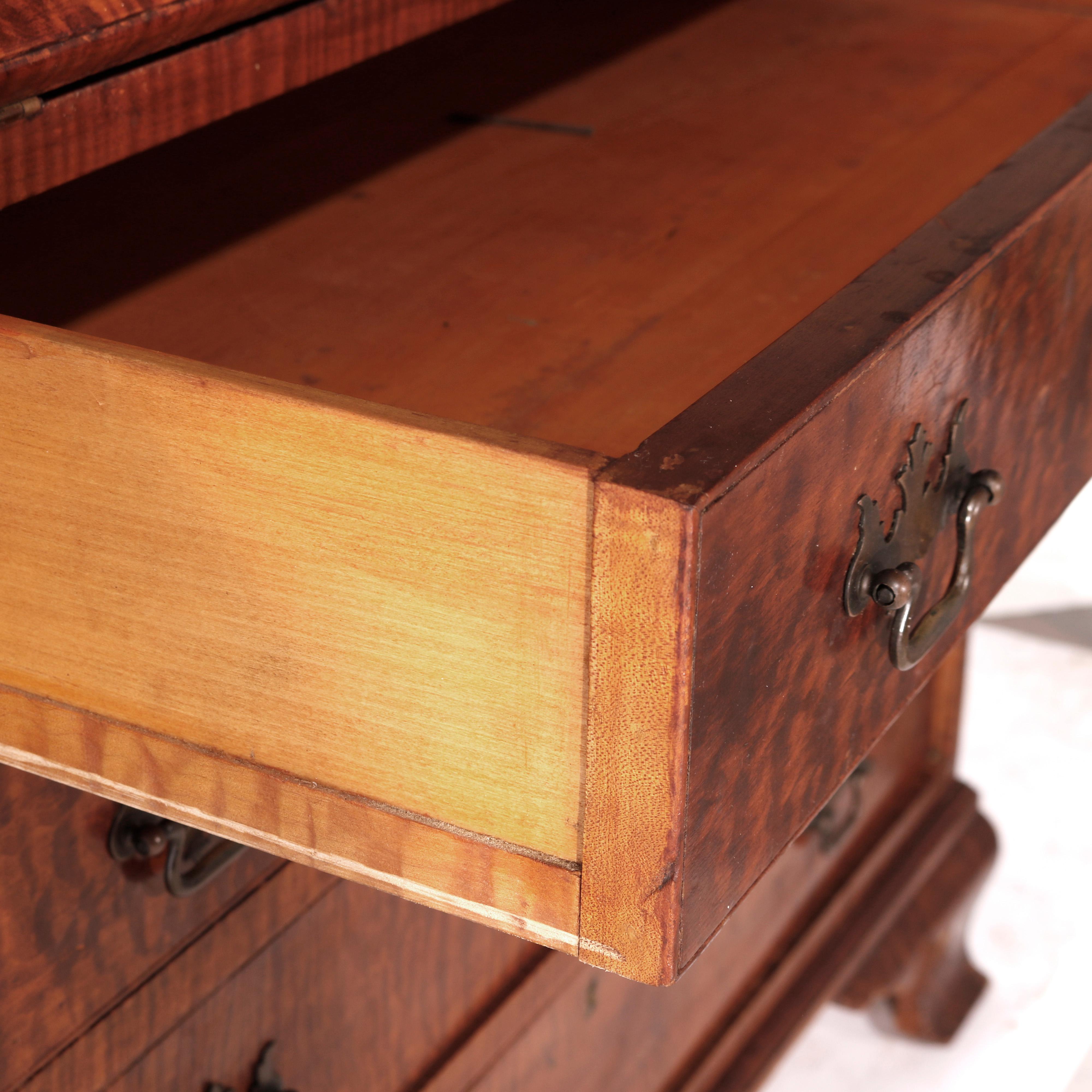 Tiger Maple Chippendale Style Drop Front Desk 20th Century 11