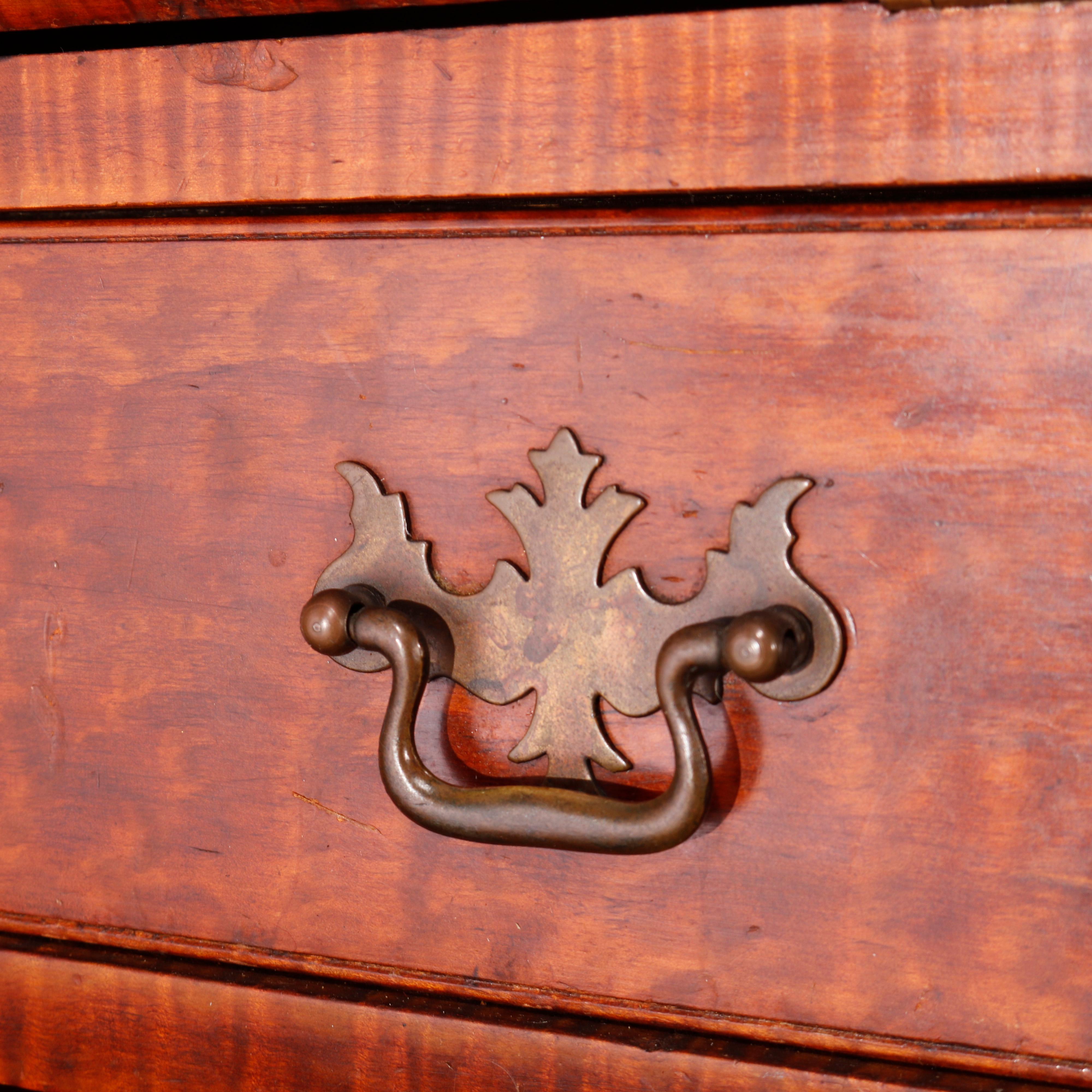 Tiger Maple Chippendale Style Drop Front Desk 20th Century 1