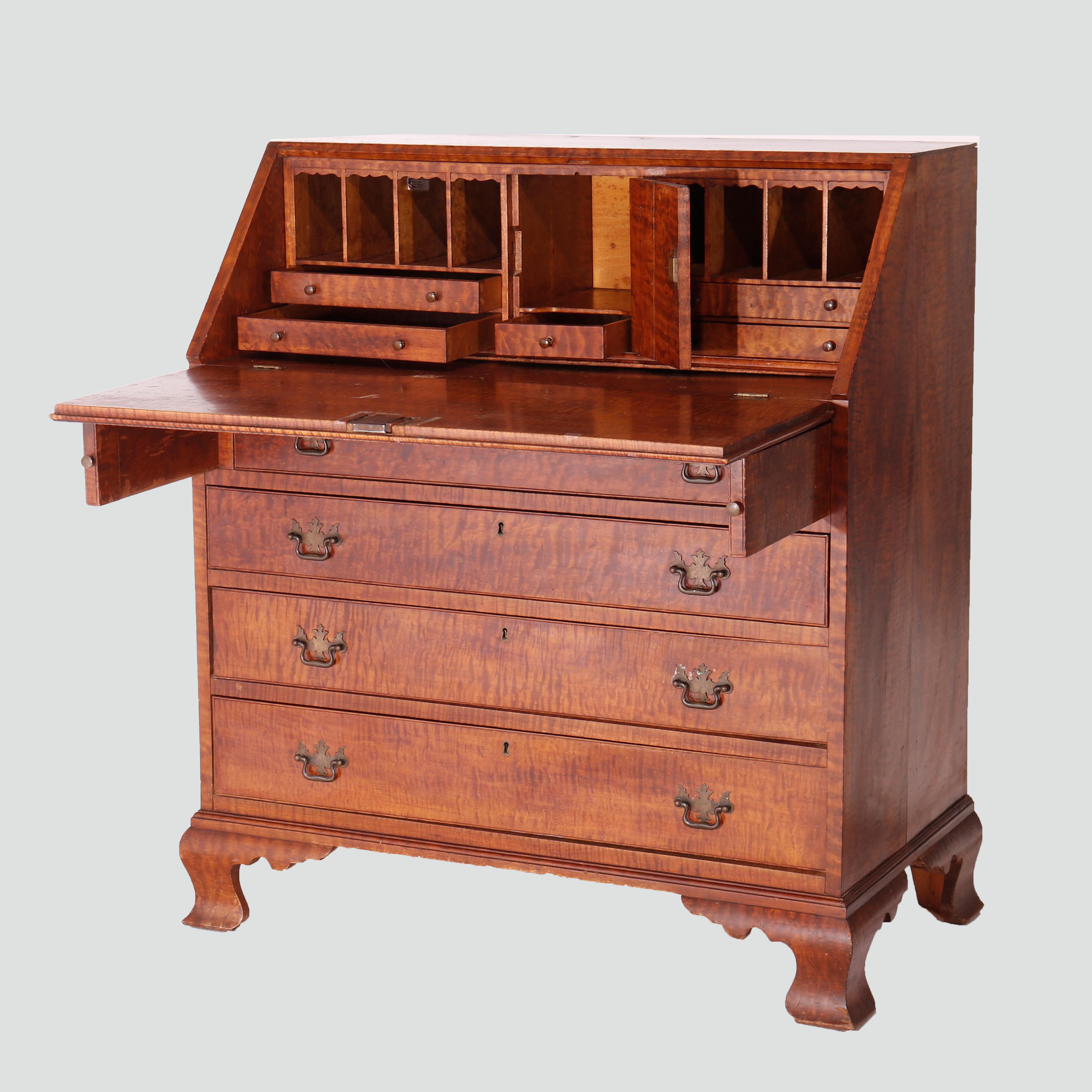 Tiger Maple Chippendale Style Drop Front Desk 20th Century 2