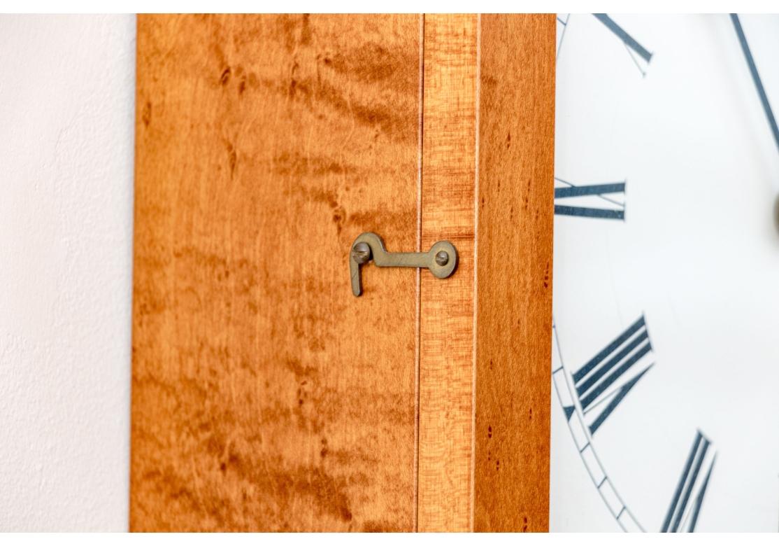 American Tiger Maple Framed Wall Mounted Clock By Ian Ingersoll For Sale