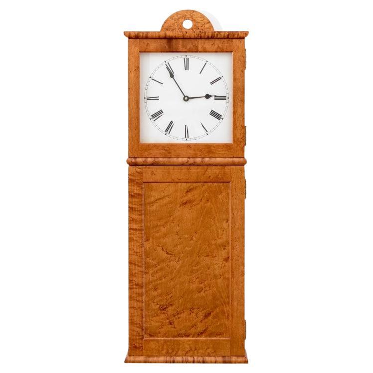 Tiger Maple Framed Wall Mounted Clock By Ian Ingersoll For Sale