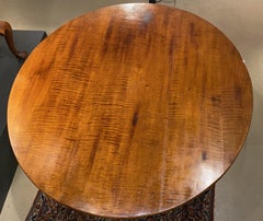 Tiger Maple Round Chair or Dining Table with Turned Base & Rush Seat