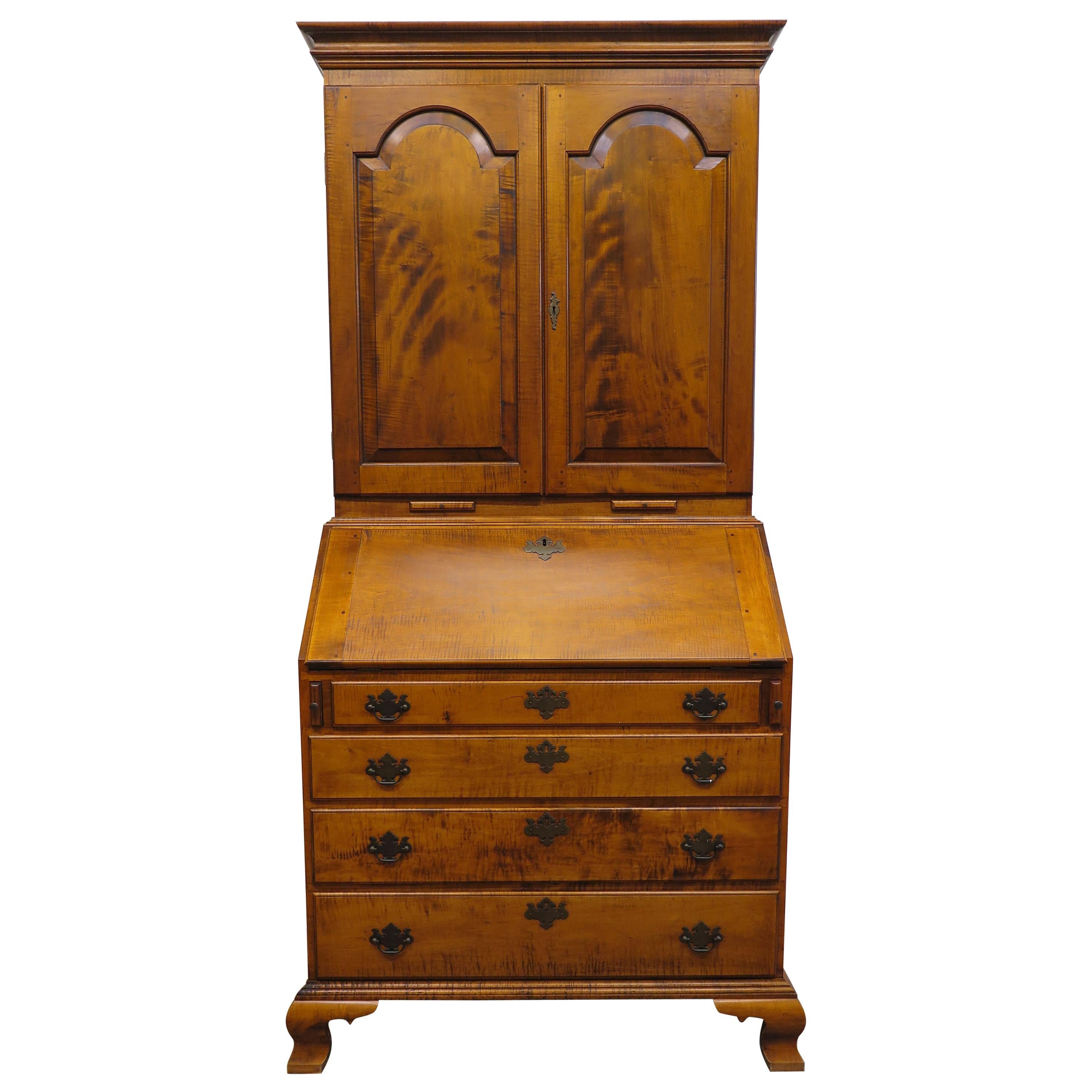 Tiger Maple Secretary Chippendale Style For Sale