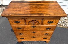 Tiger Maple Tall Chest with Carved Fan on Central Drawer