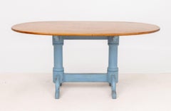 Tiger Maple Top Blue Painted Dining Table