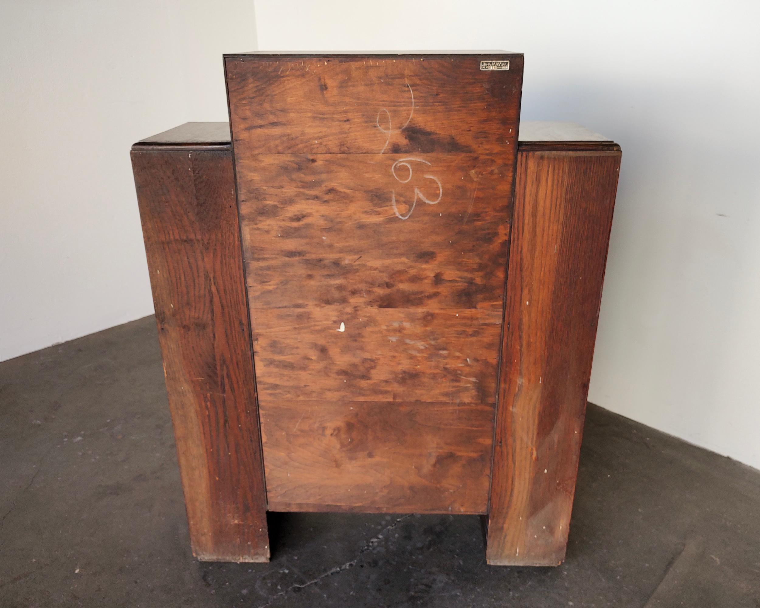 Tiger Oak Art Deco Display Cabinet With Shelves by Herbert E. Gibbs 1930s 10