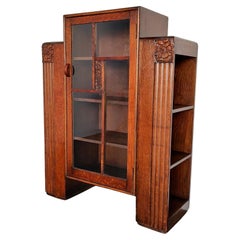 Tiger Oak Art Deco Display Cabinet With Shelves by Herbert E. Gibbs 1930s
