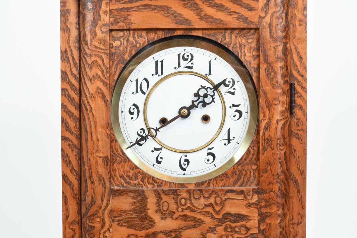 Tiger Oak Case Beveled Glass Trimmed Brass Wall Clock 3
